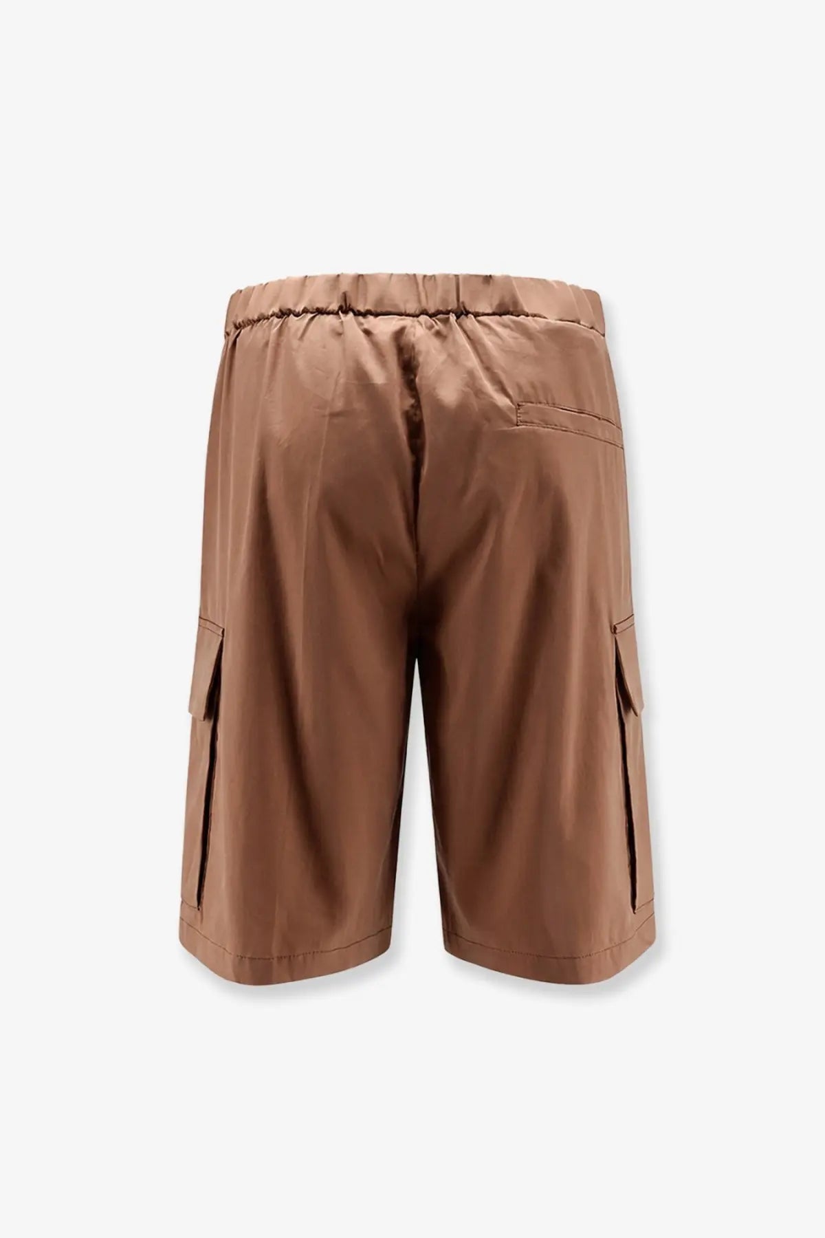 Hevò men’s brown cotton blend bermuda shorts with elastic waistband and side pockets in tan cargo style
