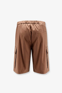 Hevò men’s brown cotton blend bermuda shorts with elastic waistband and side pockets in tan cargo style