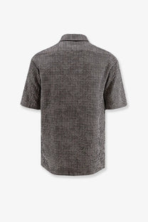 Hevò men’s cotton blend short-sleeved shirt with black and white checkered pattern and classic collar