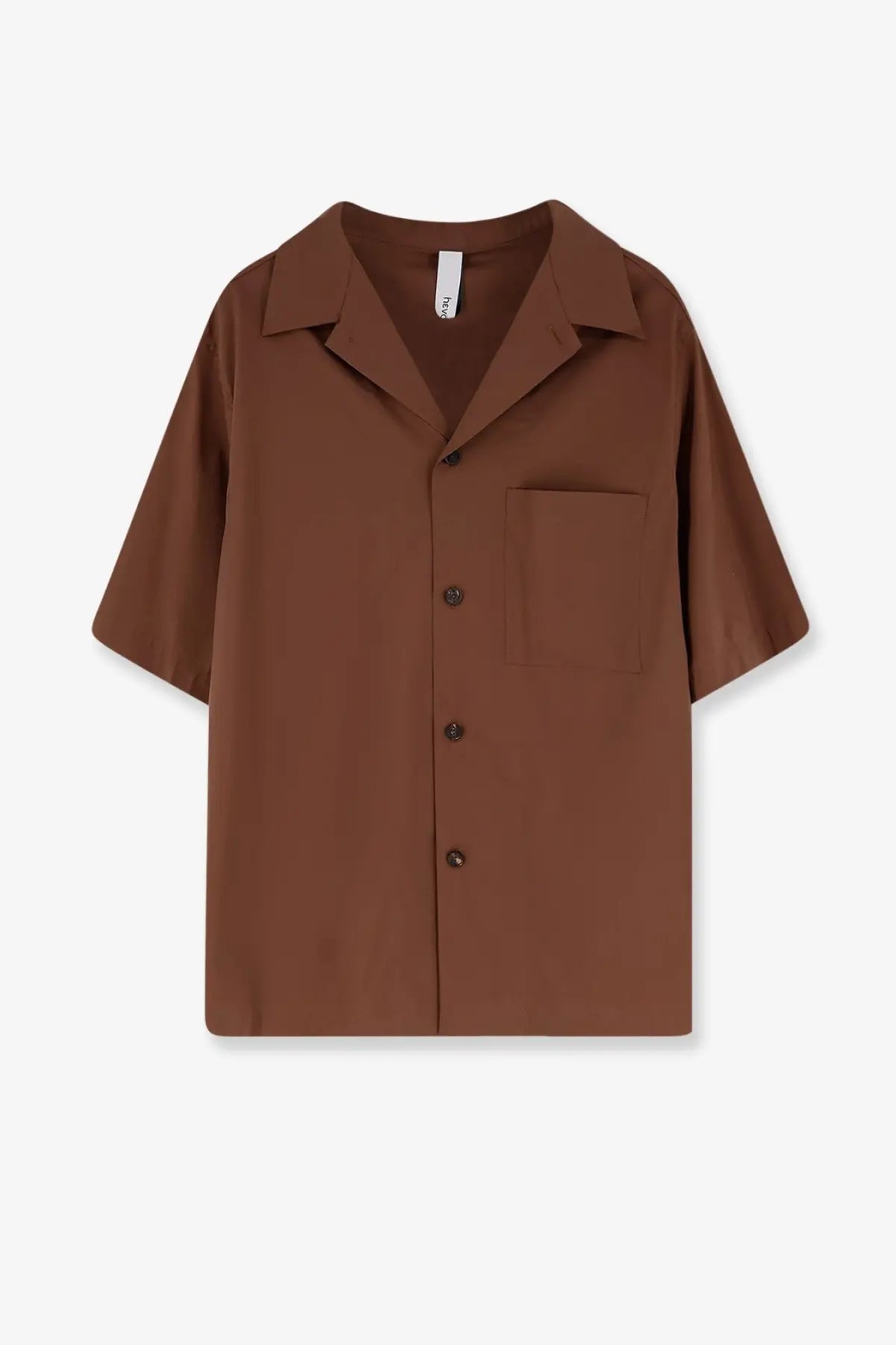 Hevò men’s cotton blend brown short-sleeved shirt with collar and chest pocket in minimalist design