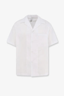 Hevò men’s white cotton blend short-sleeved shirt with classic collar and chest pocket front view