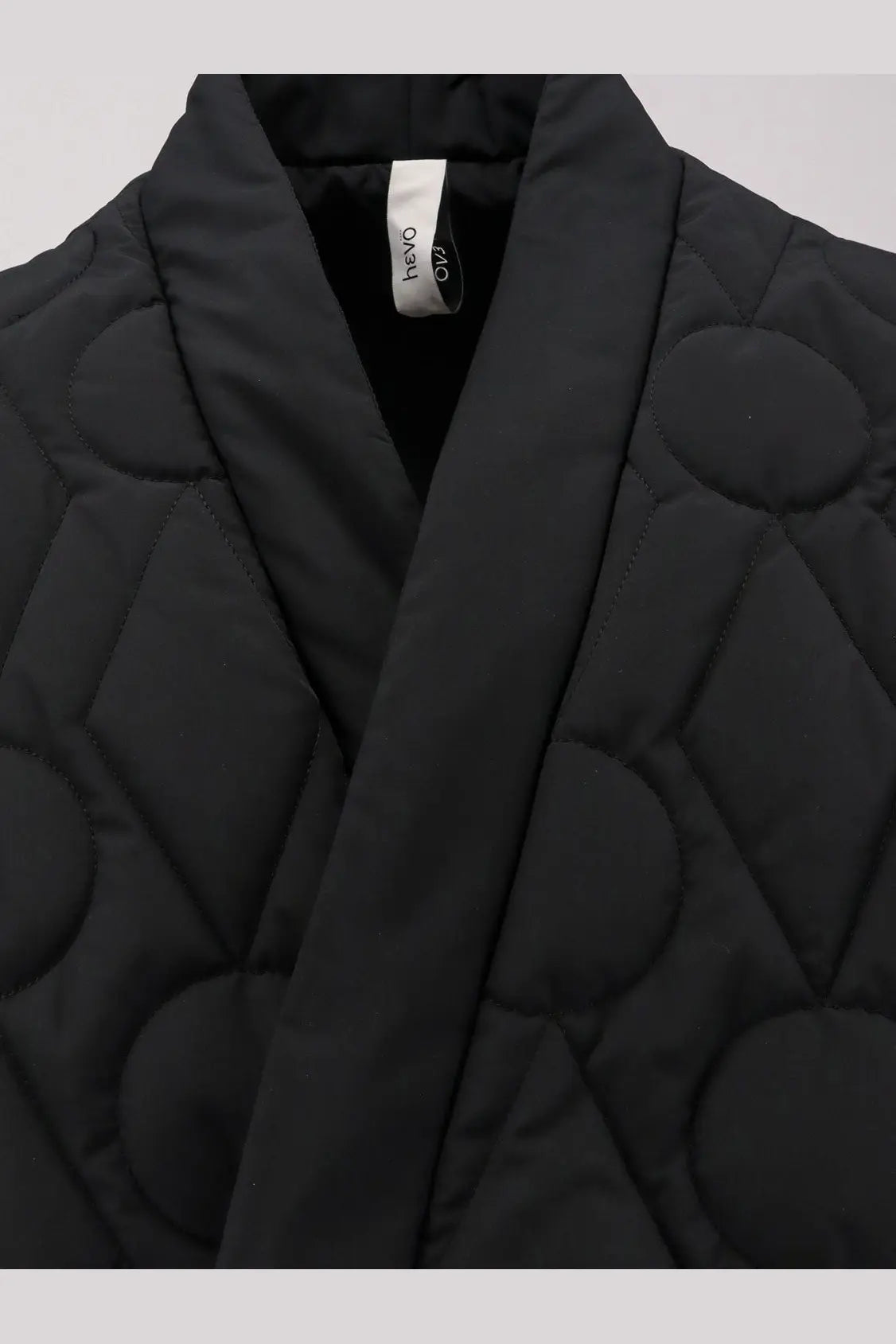 Hevò men’s faeto black quilted nylon down jacket with circular padded sections and a high collar
