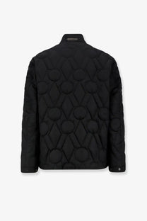 Hevò men’s faeto black quilted nylon down jacket with geometric raised circular and diamond pattern