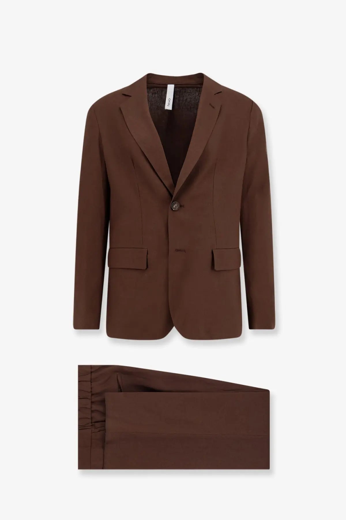 Hevò men’s galatina brown single-breasted blazer with notched lapel and two flap pockets in linen and viscose