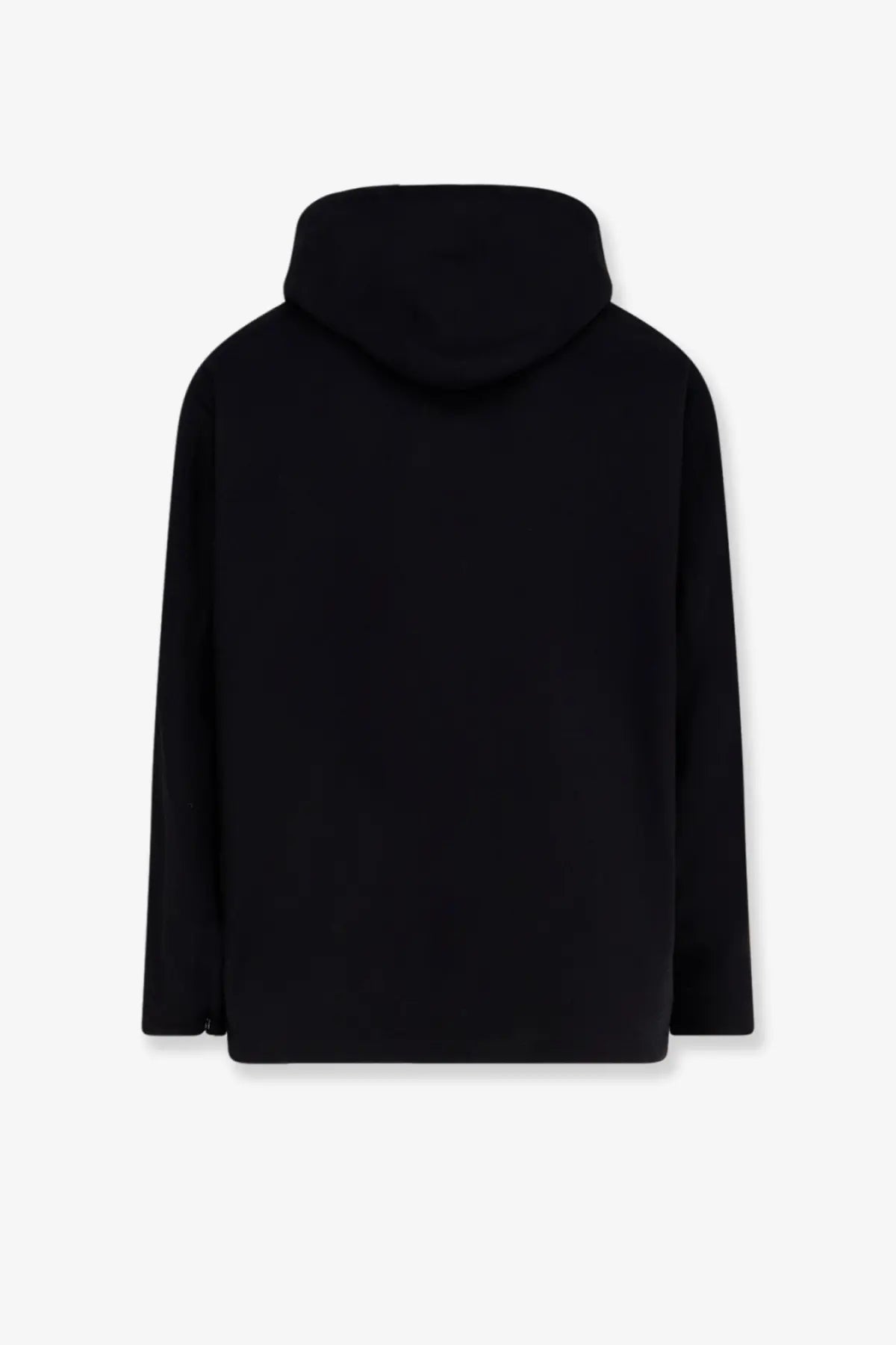 Black hooded sweatshirt with minimalist design soft smooth fabric part of hevò mens grottaverde virgin wool blend coat black collection
