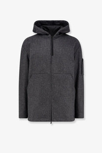 Dark gray textured hooded jacket with full-length zipper and two front pockets from hevò mens grottaverde virgin wool blend coat