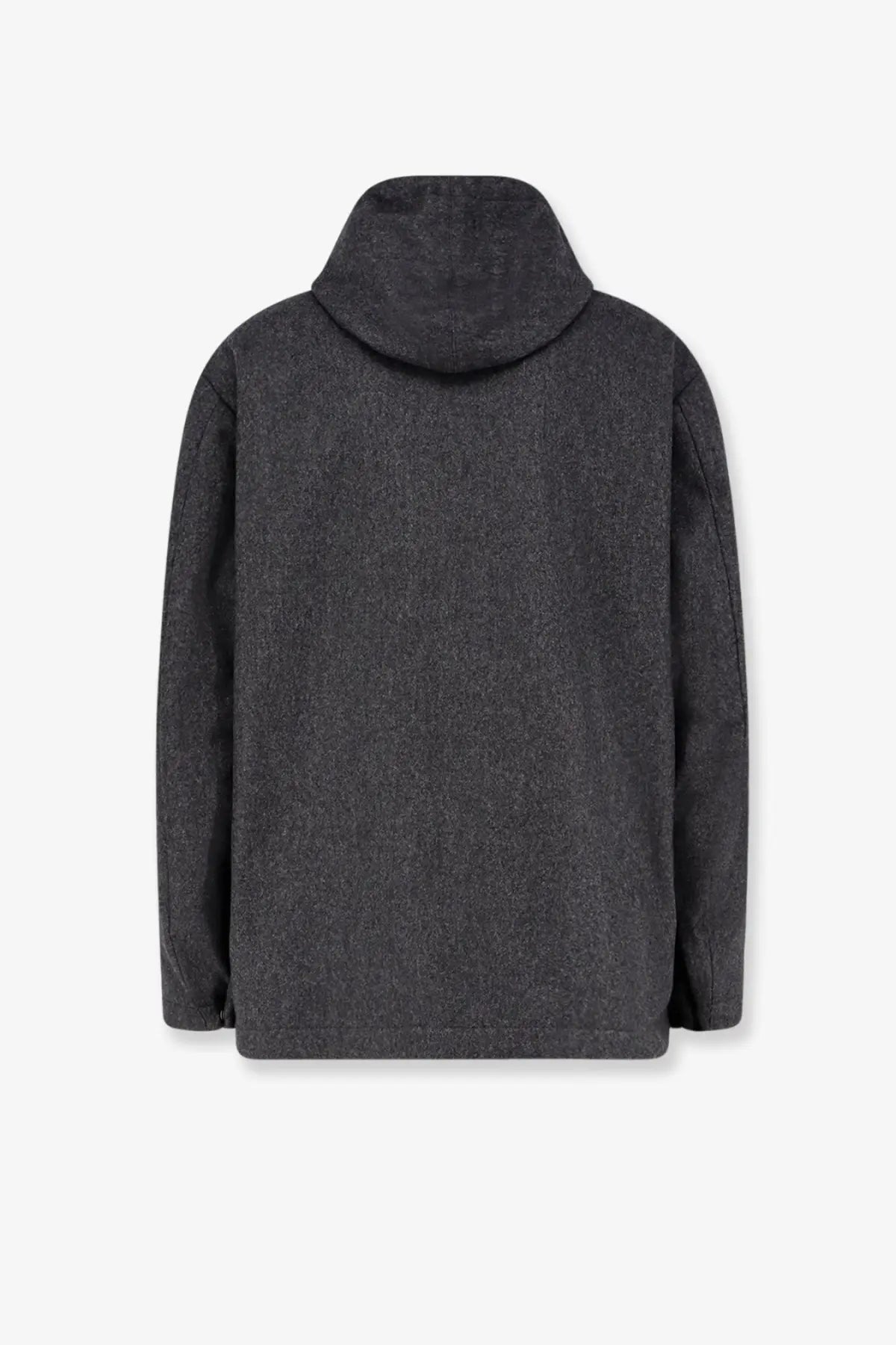 Hevò men’s Grottaverde grey hooded coat in dark gray textured virgin wool blend with soft woven fabric finish
