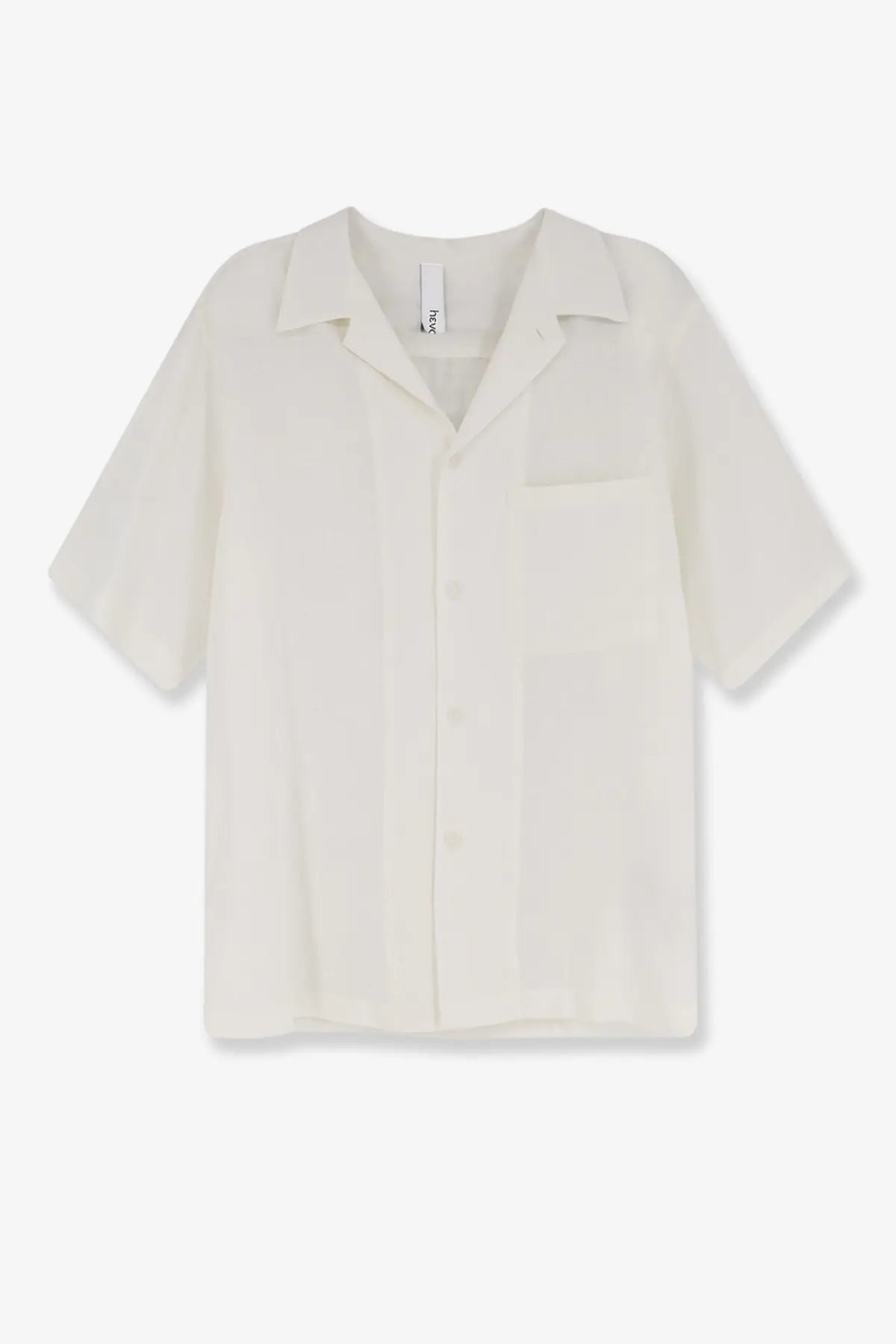 Hevò men’s cream short-sleeved linen and viscose blend shirt with collar and chest pocket in white color