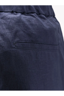 Hevò men’s dark blue linen and viscose trousers with subtle woven texture and simple stitched pocket