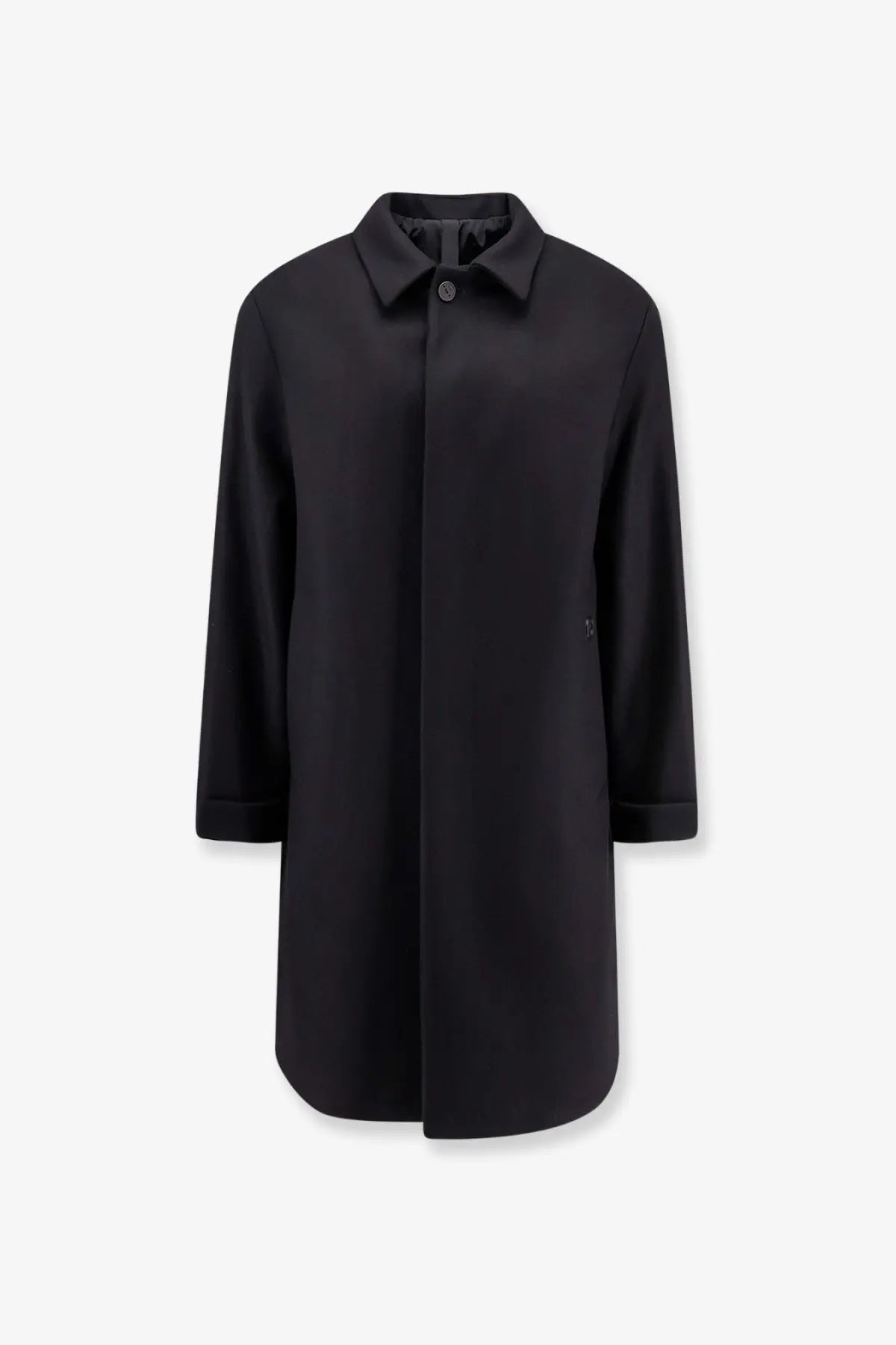 Hevò men’s loco black virgin wool coat with classic collar and button closure in smooth structured fabric