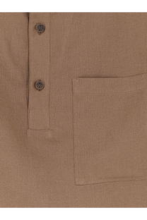 Hevò men’s montursi beige linen and viscose shirt with two dark gray buttons and a chest pocket