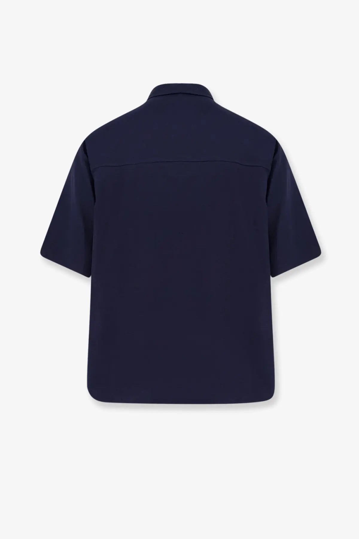 Navy blue short-sleeved button-up linen and viscose shirt by hevò with a clean minimalist design