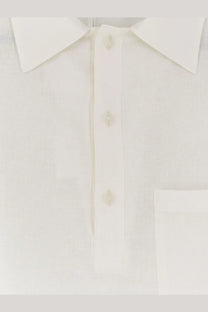 Hevò men’s montursi crisp white linen and viscose shirt with subtle textured weave and neatly stitched collar