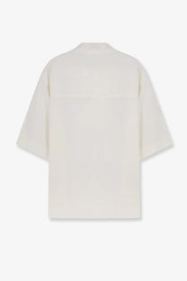 Hevò men’s Montursi off-white linen and viscose shirt with oversized fit and short sleeves