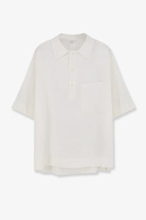 Off-white short-sleeved hevò men’s montursi polo shirt with classic collar and button placket in linen and viscose