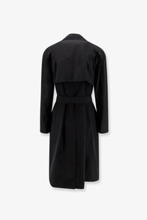 Hevò men’s motolese black trench coat in nylon and cotton with a belted waist and structured shoulders