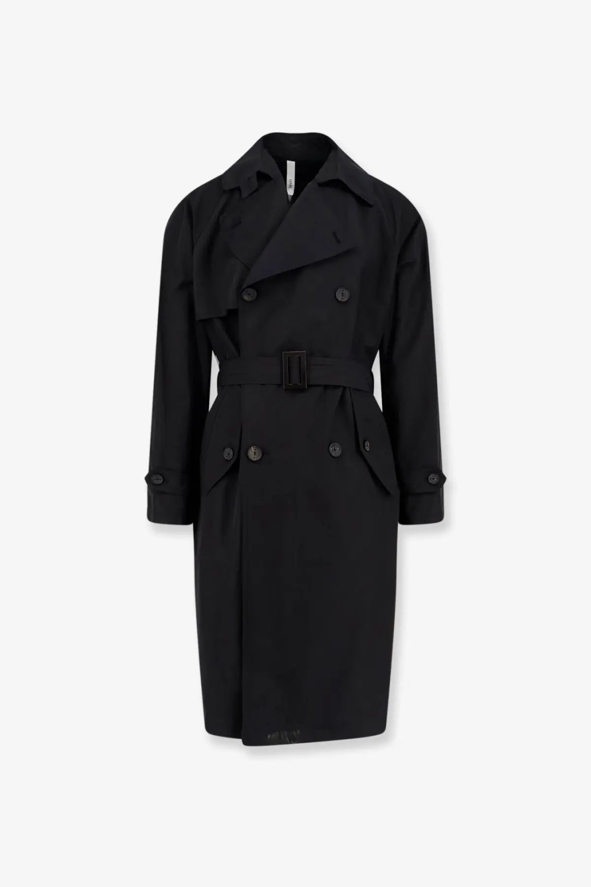 Hevò men’s motolese black double-breasted trench coat with belted waist made of nylon and cotton
