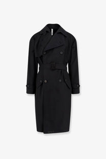 Hevò men’s motolese black double-breasted trench coat with belted waist made of nylon and cotton