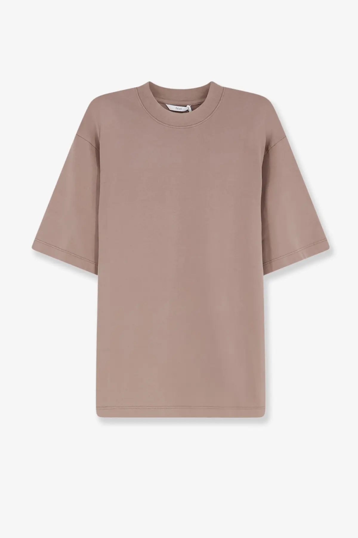 Hevò men’s mulino cotton shirt beige minimalist crew-neck t-shirt with relaxed fit and short sleeves in cotton
