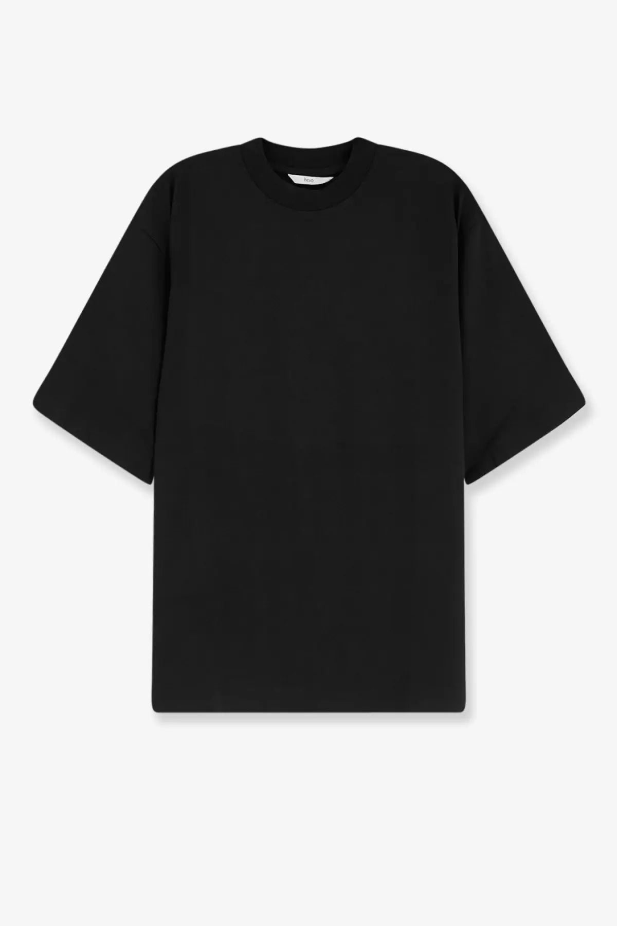 Hevò men’s mulino cotton shirt black oversized crewneck t-shirt with relaxed fit and short sleeves
