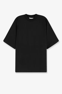 Hevò men’s mulino cotton shirt black oversized crewneck t-shirt with relaxed fit and short sleeves