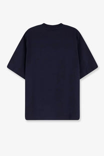 Dark navy blue oversized crewneck t-shirt with relaxed fit made of cotton by hevò men in mulino blue color