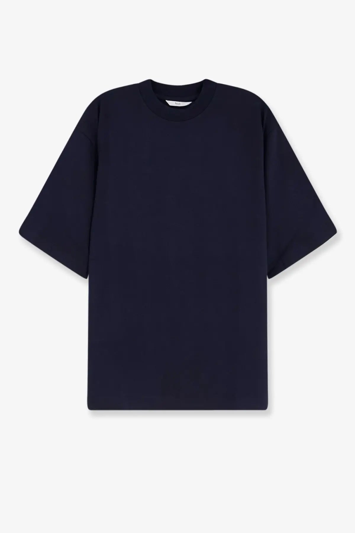 Hevò men’s mulino cotton shirt blue navy blue oversized crew neck t-shirt front view made of soft cotton