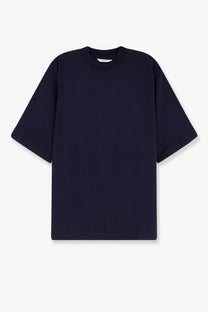 Hevò men’s mulino cotton shirt blue navy blue oversized crew neck t-shirt front view made of soft cotton