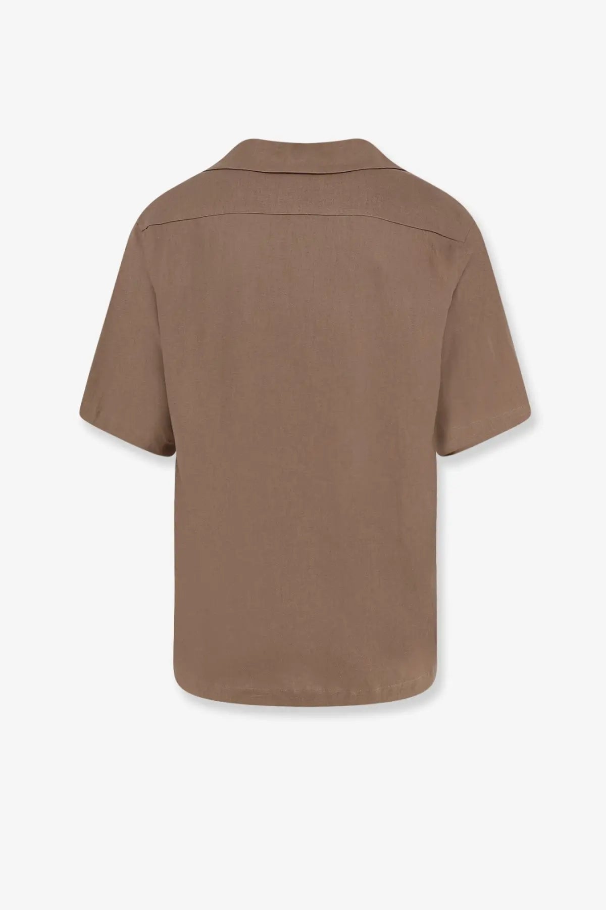 Hevo men’s novoli beige short-sleeved button-up shirt in linen and viscose with classic collar and minimalist design