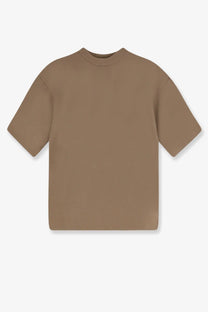 Hevò men’s ripalta oversized beige linen and viscose blend t-shirt with relaxed fit and short sleeves