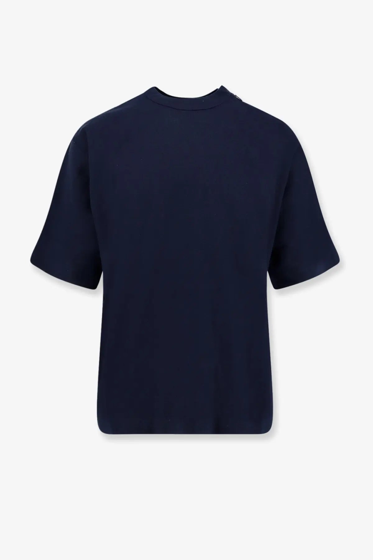 Navy blue short-sleeved Hevò men’s Ripalta shirt in linen and viscose blend with crew neck and seam detail at shoulder