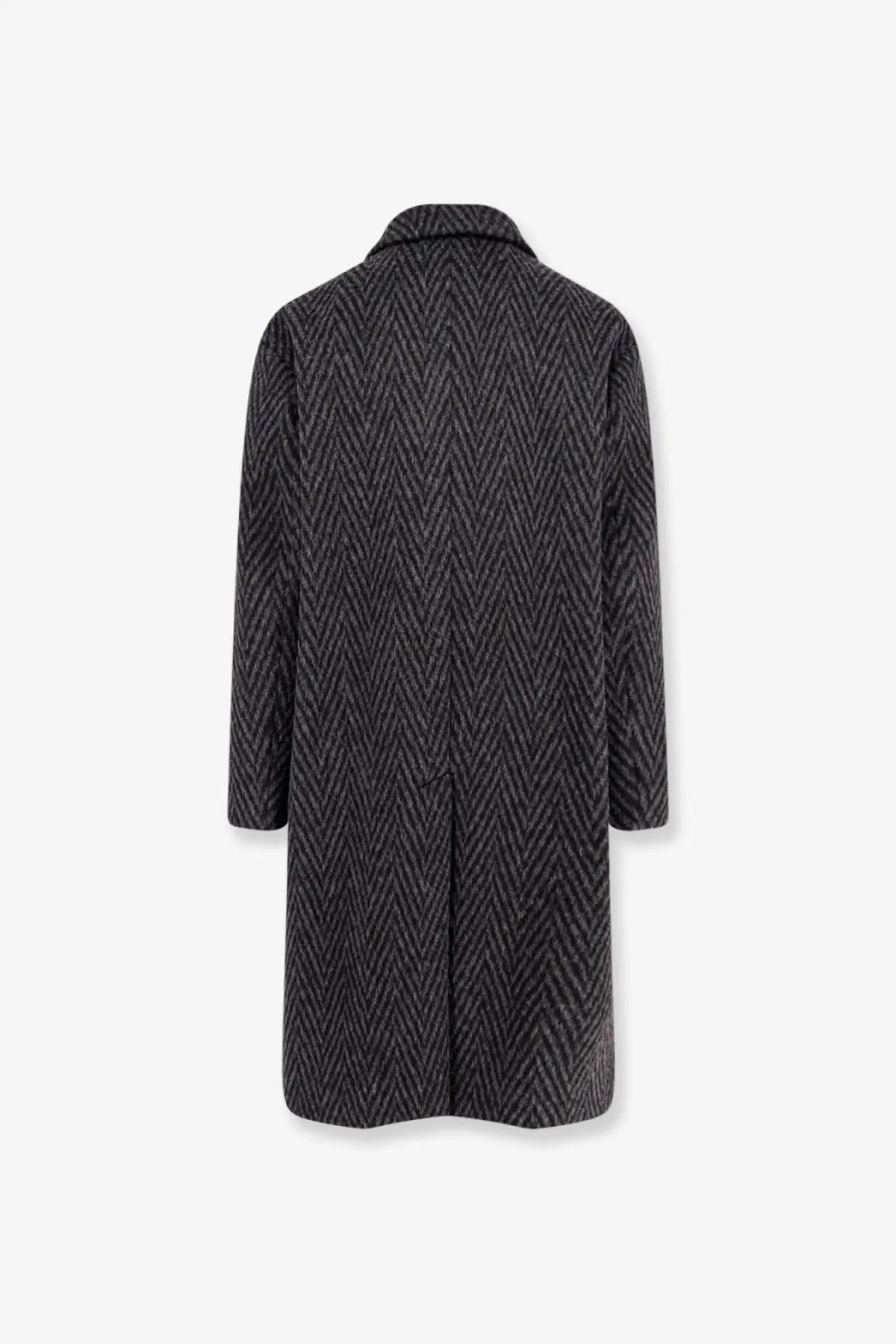 Hevò men’s santa cesarea dark gray herringbone wool blend coat with classic collar and long sleeves