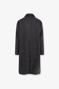 Hevò men’s santa cesarea dark gray herringbone wool blend coat with classic collar and long sleeves