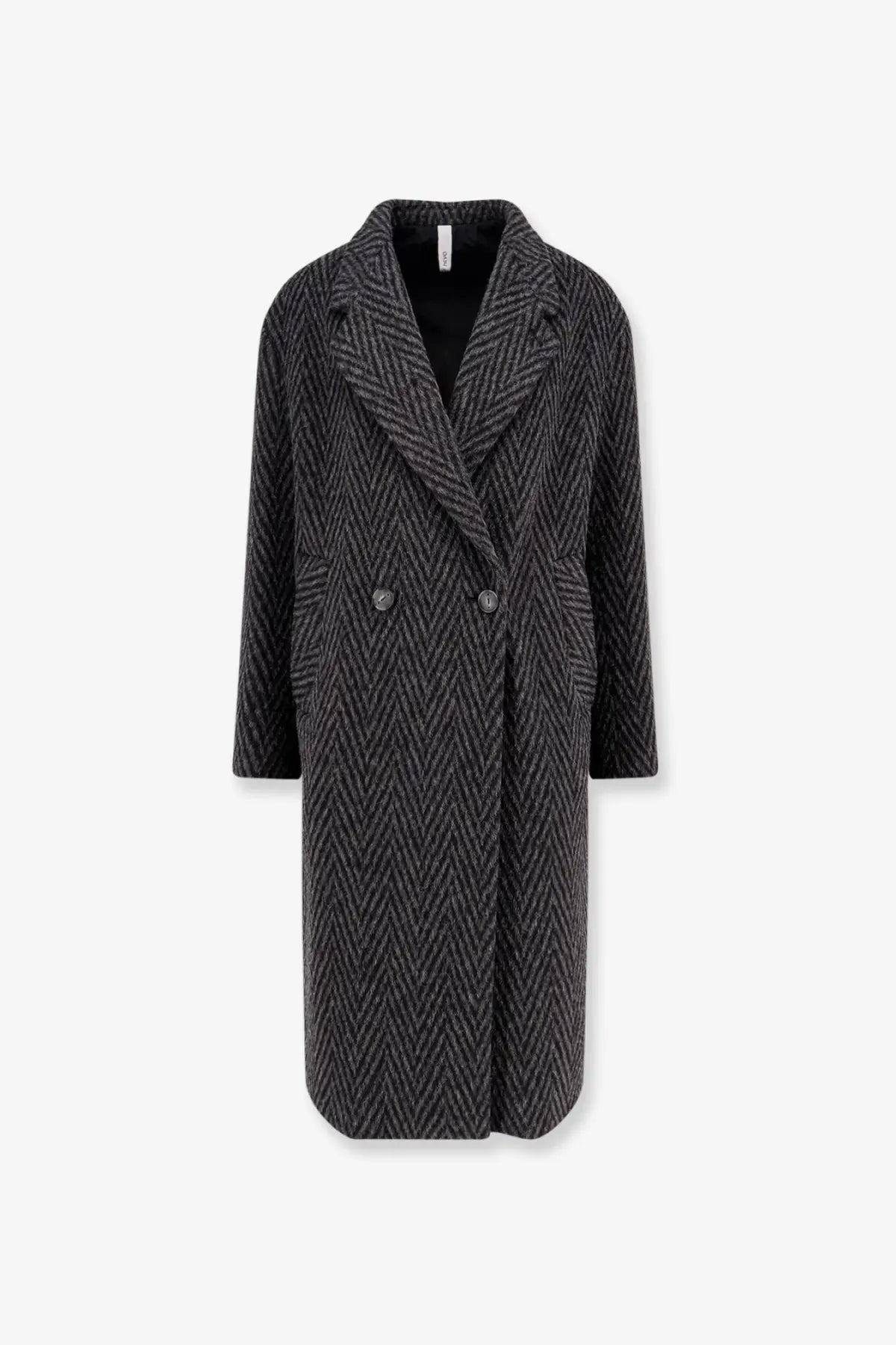 Hevò men’s santa cesarea dark gray herringbone wool blend coat with double-breasted design and silver buttons