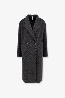 Hevò men’s santa cesarea dark gray herringbone wool blend coat with double-breasted design and silver buttons