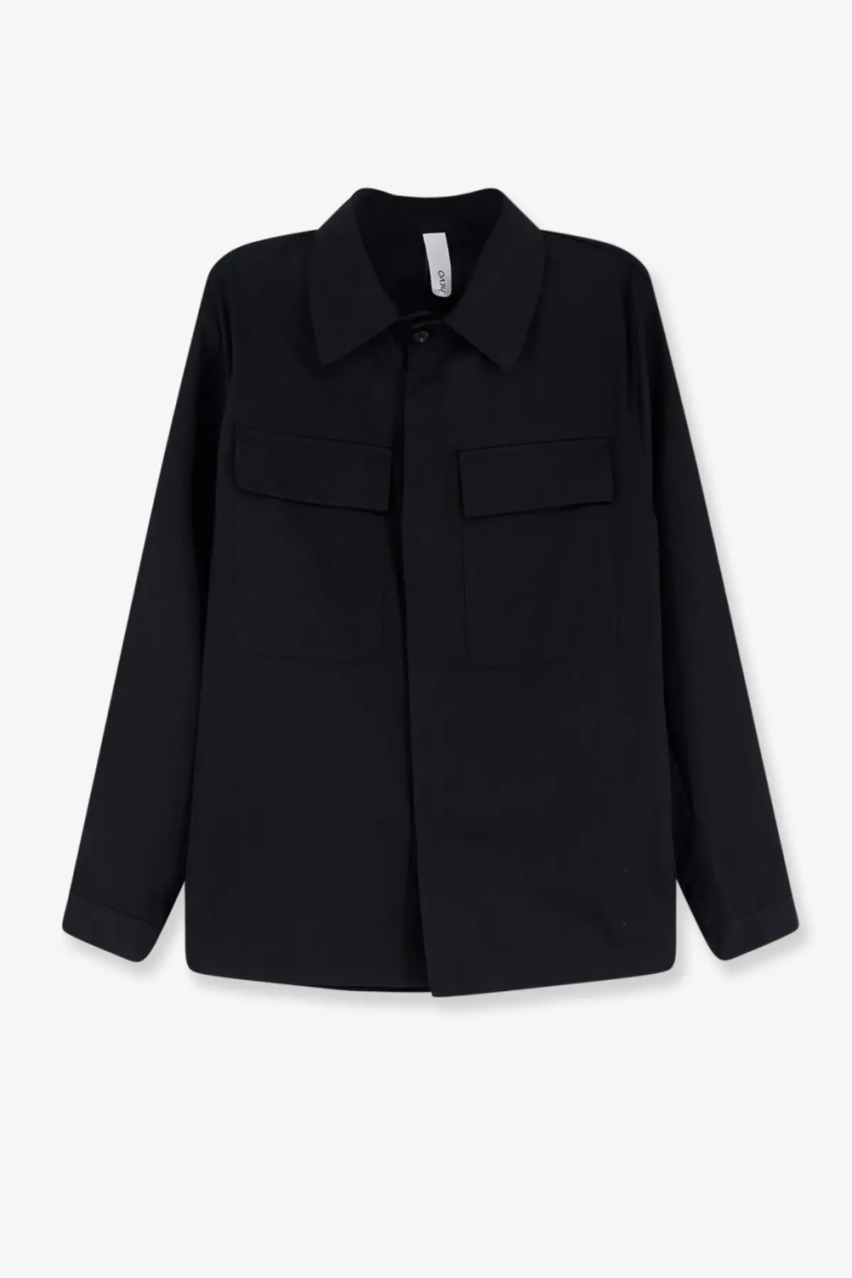 Hevò men’s specchiolla black cotton shirt with long sleeves two chest pockets and a collar