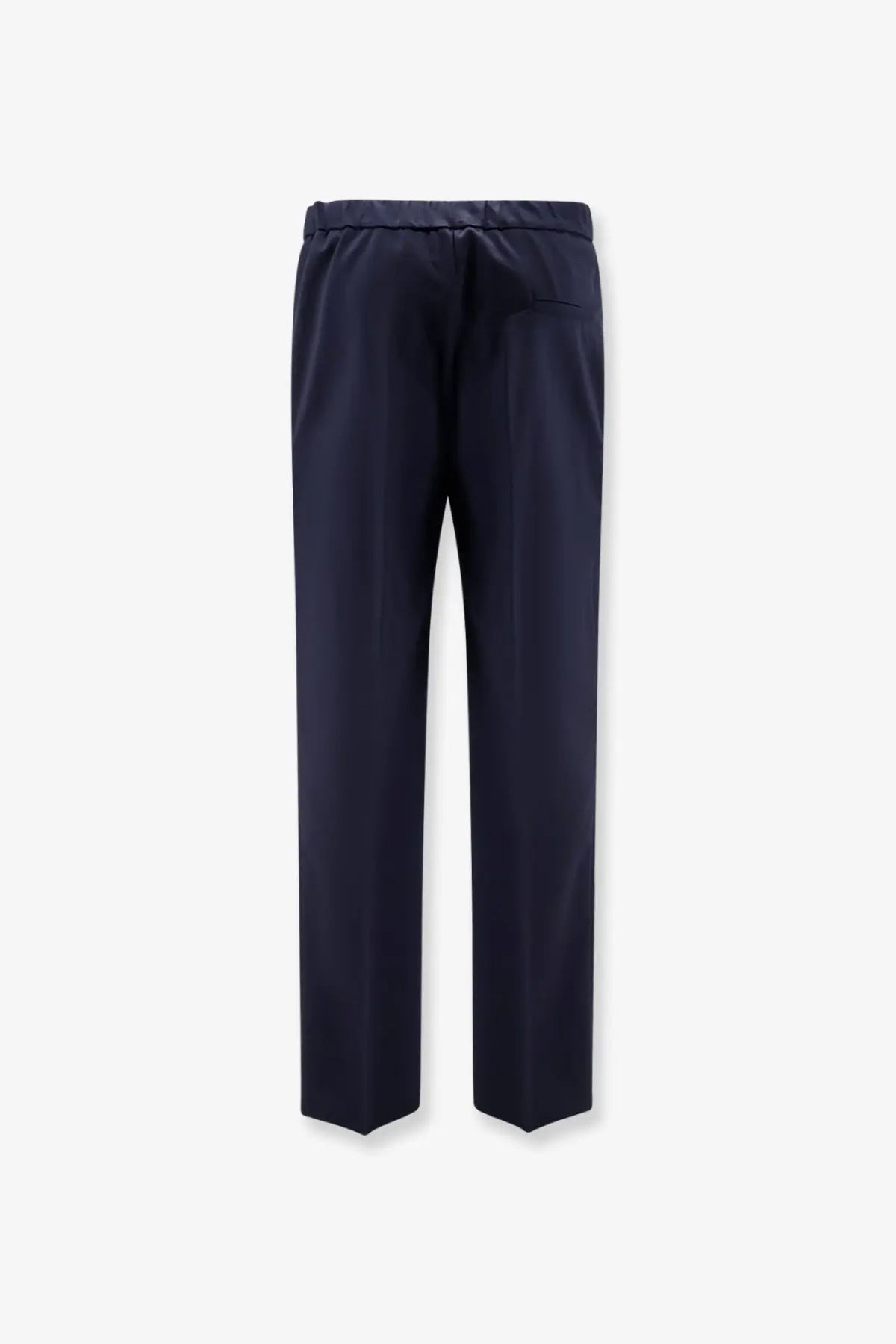 Hevò men’s torre chianca dark navy blue wool blend tailored trousers with smooth fabric and elastic waistband