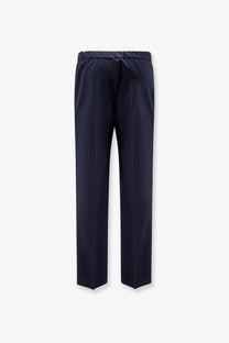 Hevò men’s torre chianca dark navy blue wool blend tailored trousers with smooth fabric and elastic waistband