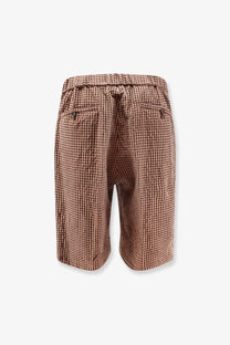 Hevò men’s torre lapillo beige shorts with brown checkered pattern and elastic waistband for casual wear