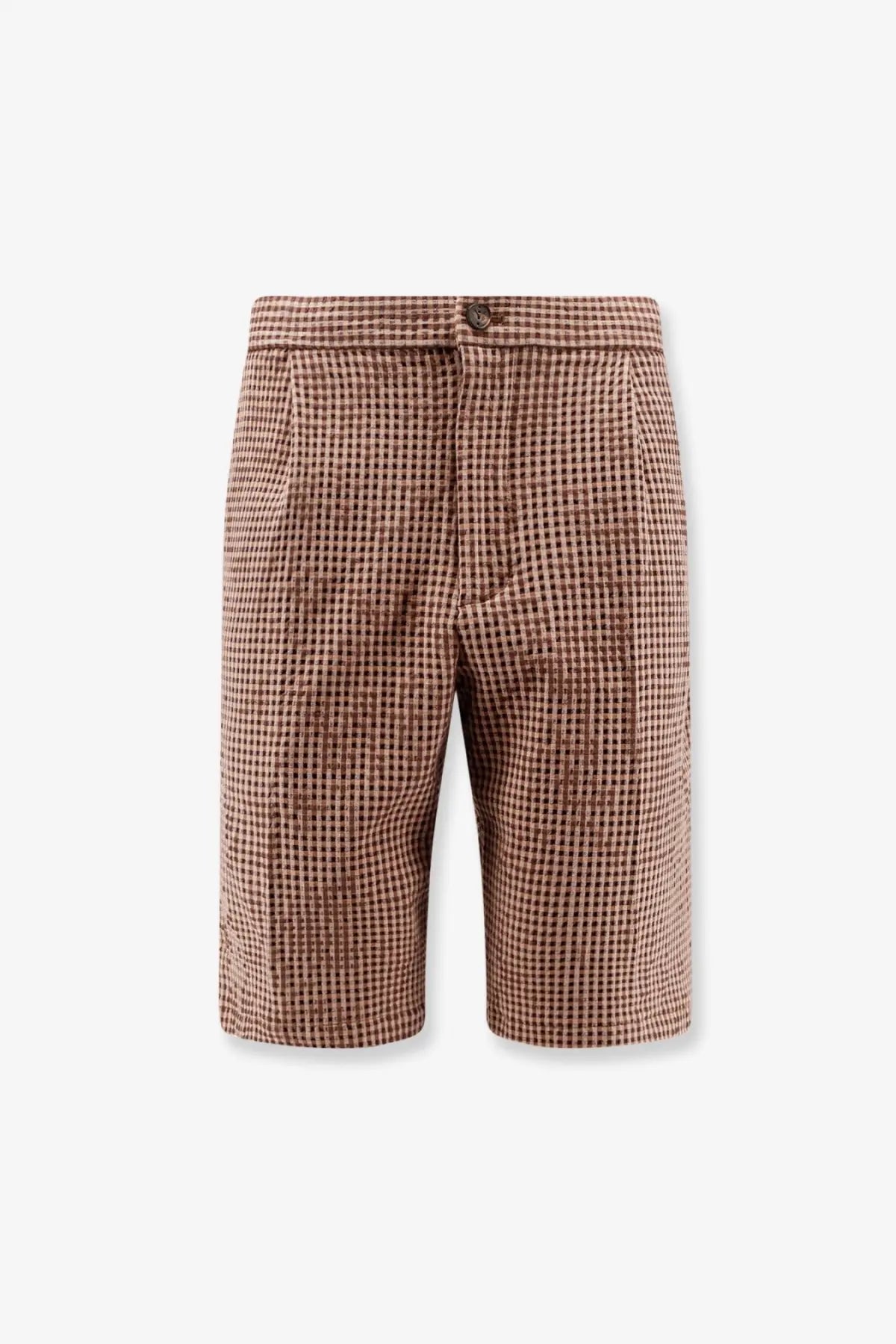 Hevò men’s torre lapillo beige checkered shorts made of textured fabric with button closure