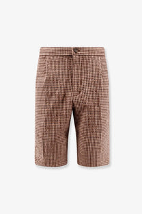 Hevò men’s torre lapillo beige checkered shorts made of textured fabric with button closure