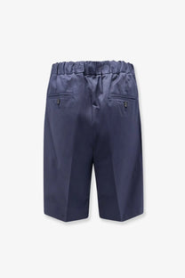 Back side of hevò men’s torre lapillo navy blue cotton shorts with elastic waist two back pockets and button accents