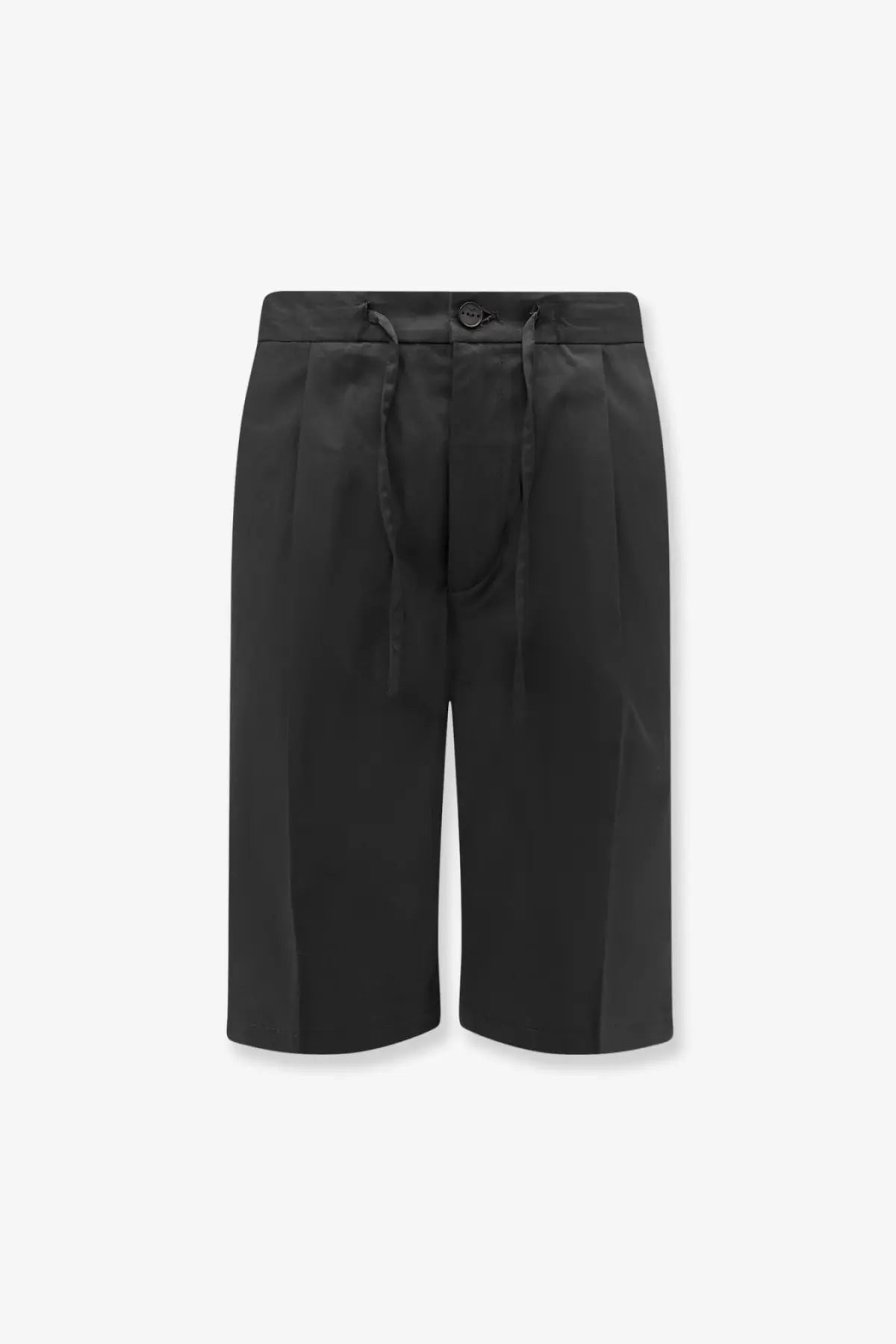 Hevò men’s torre lapillo black cotton shorts with pleats, drawstring waistband, and button closure