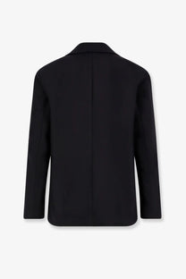Hevò men’s trani double breasted wool blend coat blue with structured shoulders and sleek minimalist black tailored blazer design