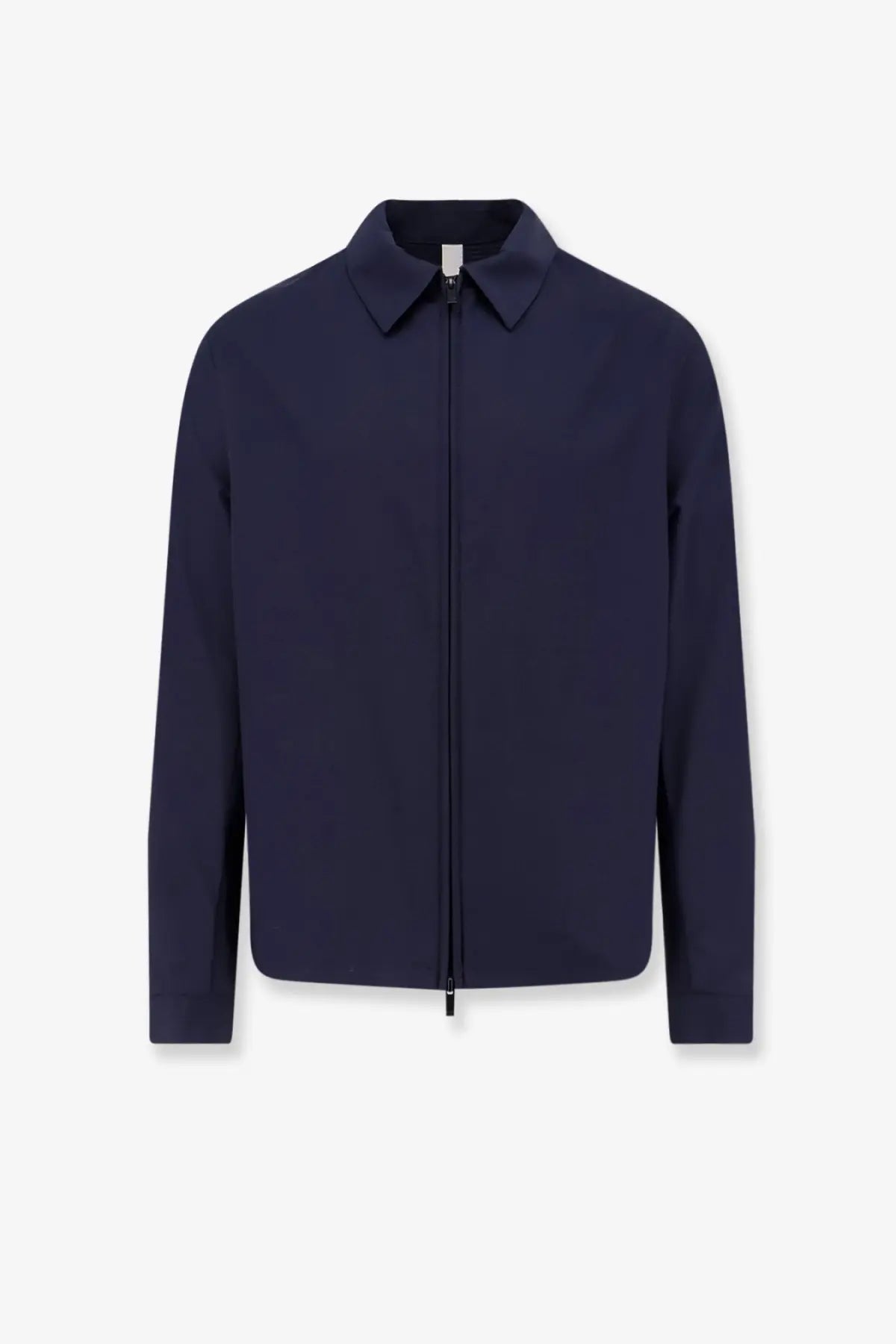 Hevò men’s verdemare navy blue wool blend zip-up collar jacket front view for casual wear