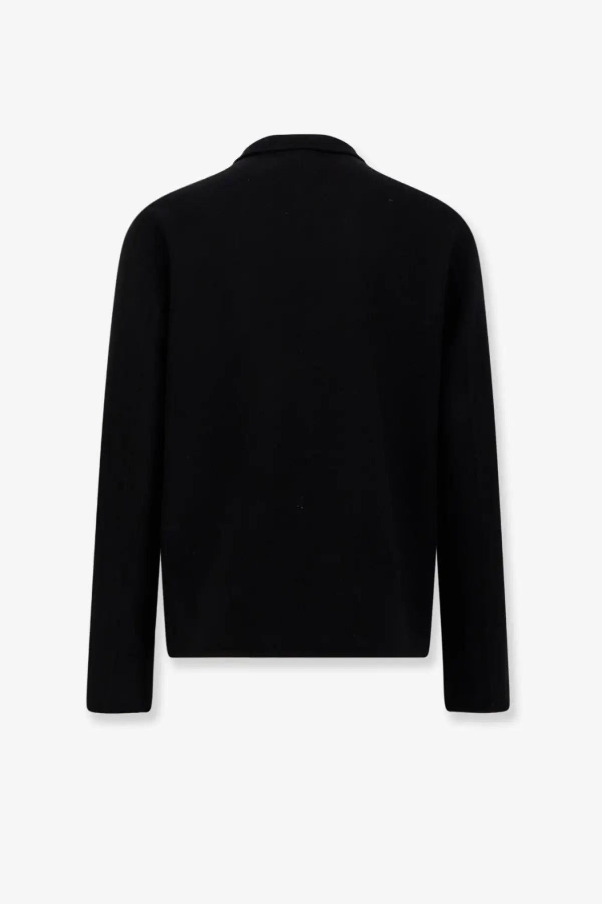 Hevò men’s verdemare black wool coat with long sleeves classic collar and tailored fit front view