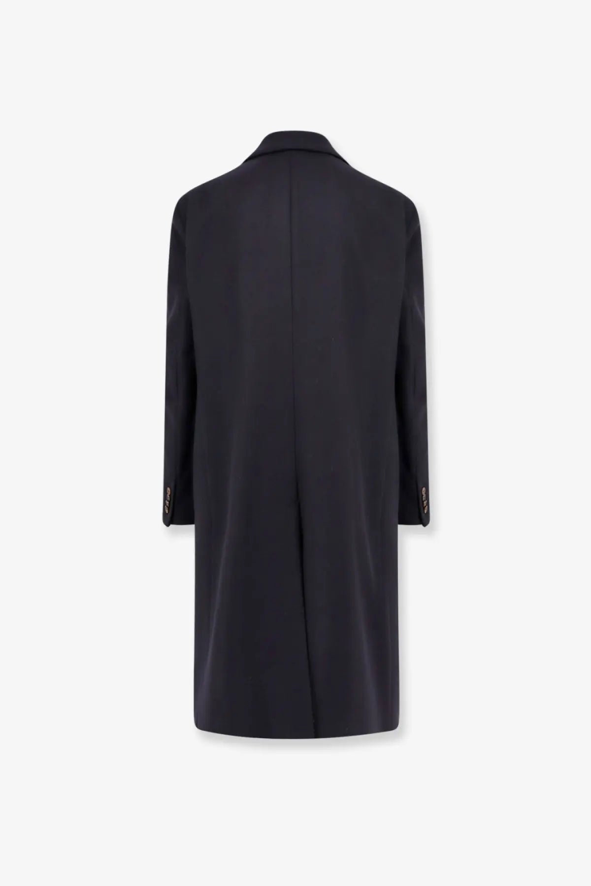 Black wool overcoat with classic double-breasted design and subtle gold-toned buttons in hevò mens virgin wool coat blue