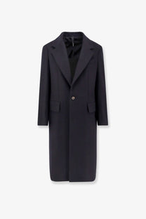 Hevò men’s virgin wool coat in black with notched lapels and single button closure for stylish warmth