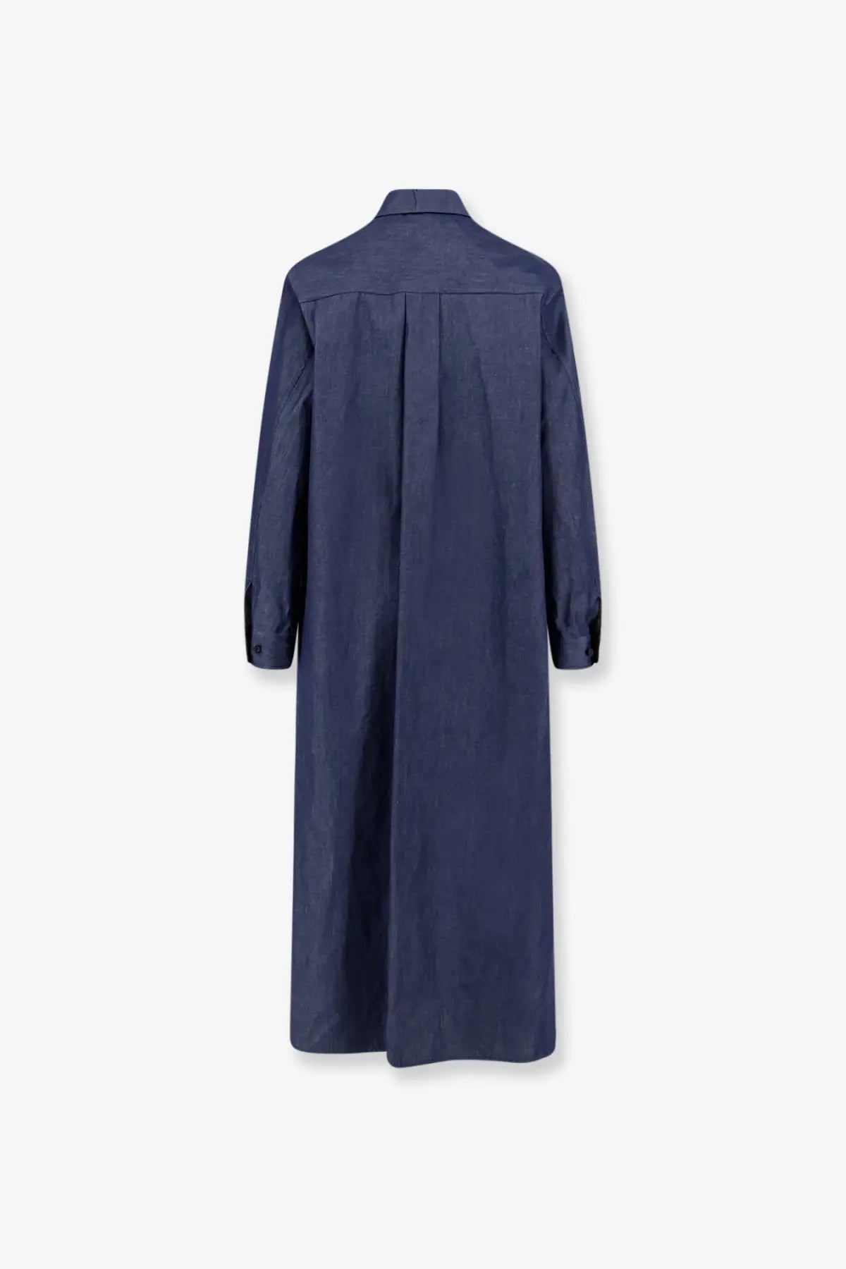 Navy blue long-sleeved cotton shirt dress with collar and front pleats from Hevò womens Arigliano collection
