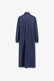 Navy blue long-sleeved cotton shirt dress with collar and front pleats from Hevò womens Arigliano collection